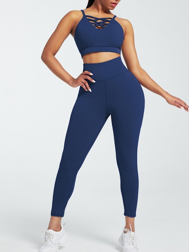 Navy Blue Lace-Up Pleated Gym