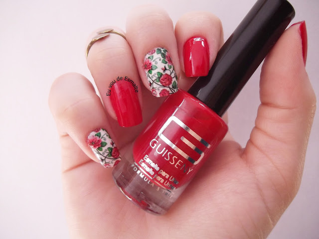 Unhas Florais Esmalte Vermelho