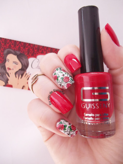 Unhas Florais Esmalte Vermelho