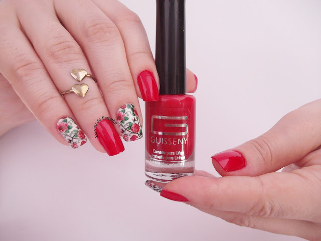 Unhas Florais Esmalte Vermelho